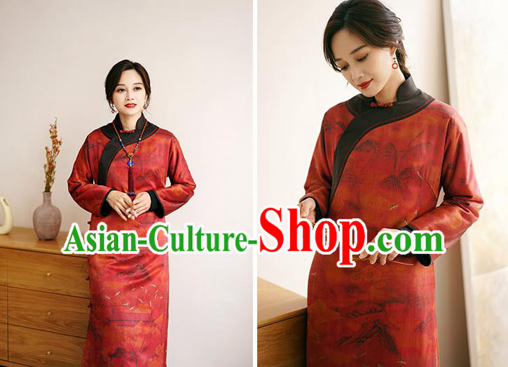 China Female Gambiered Guangdong Gauze Long Cheongsam Red Silk Qipao Dress China Female Gambiered Guangdong Gauze Long Cheongsam Red Silk Qipao Dress