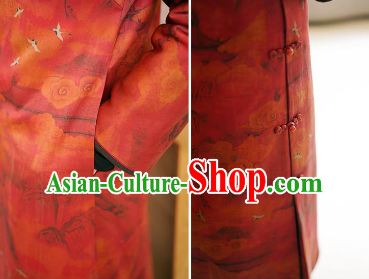 China Female Gambiered Guangdong Gauze Long Cheongsam Red Silk Qipao Dress China Female Gambiered Guangdong Gauze Long Cheongsam Red Silk Qipao Dress