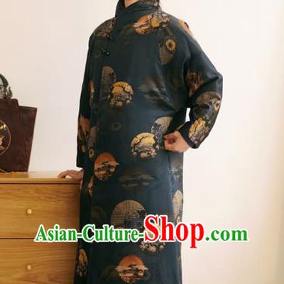 China Winter Women Navy Silk Clothing Tang Suit Overcoat National Classical Cotton Wadded Coat
