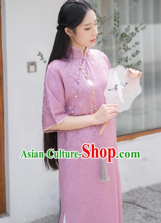 Chinese Traditional Clothing Purple Brocade Cheongsam National Young Lady Qipao Dress Chinese Traditional Clothing Purple Brocade Cheongsam National Young Lady Qipao Dress