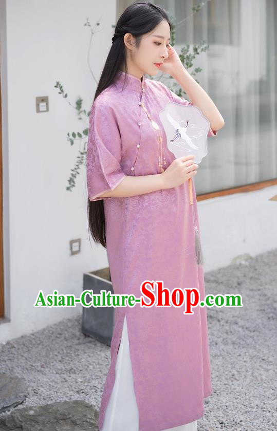 Chinese Traditional Clothing Purple Brocade Cheongsam National Young Lady Qipao Dress Chinese Traditional Clothing Purple Brocade Cheongsam National Young Lady Qipao Dress