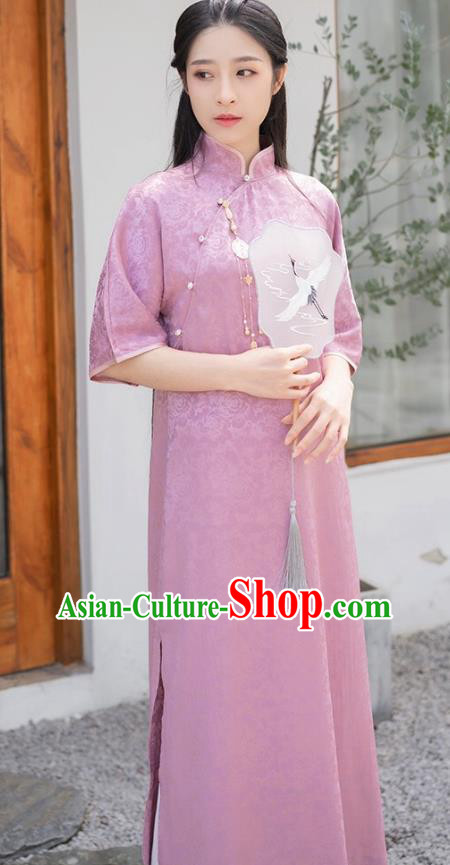 Chinese Traditional Clothing Purple Brocade Cheongsam National Young Lady Qipao Dress Chinese Traditional Clothing Purple Brocade Cheongsam National Young Lady Qipao Dress