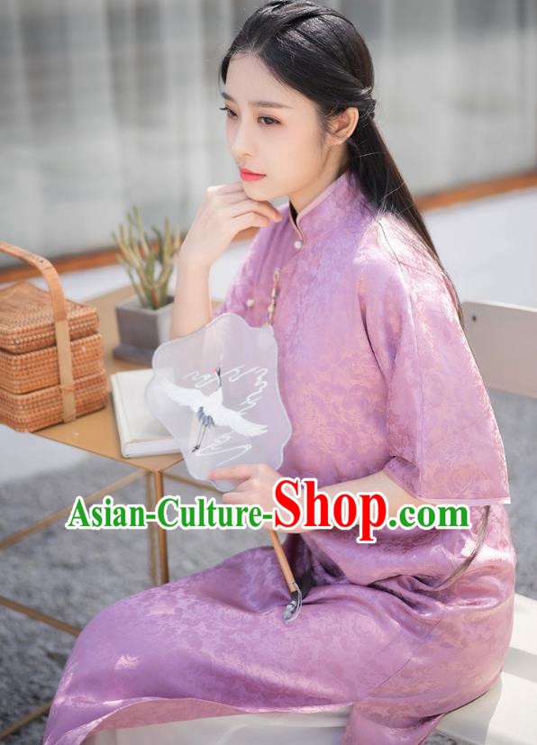 Chinese Traditional Clothing Purple Brocade Cheongsam National Young Lady Qipao Dress Chinese Traditional Clothing Purple Brocade Cheongsam National Young Lady Qipao Dress