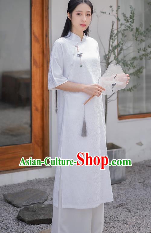 Chinese National Young Lady Qipao Dress Traditional Clothing White Brocade Cheongsam Chinese National Young Lady Qipao Dress Traditional Clothing White Brocade Cheongsam