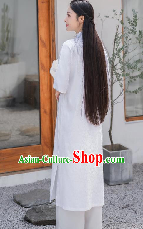 Chinese National Young Lady Qipao Dress Traditional Clothing White Brocade Cheongsam Chinese National Young Lady Qipao Dress Traditional Clothing White Brocade Cheongsam