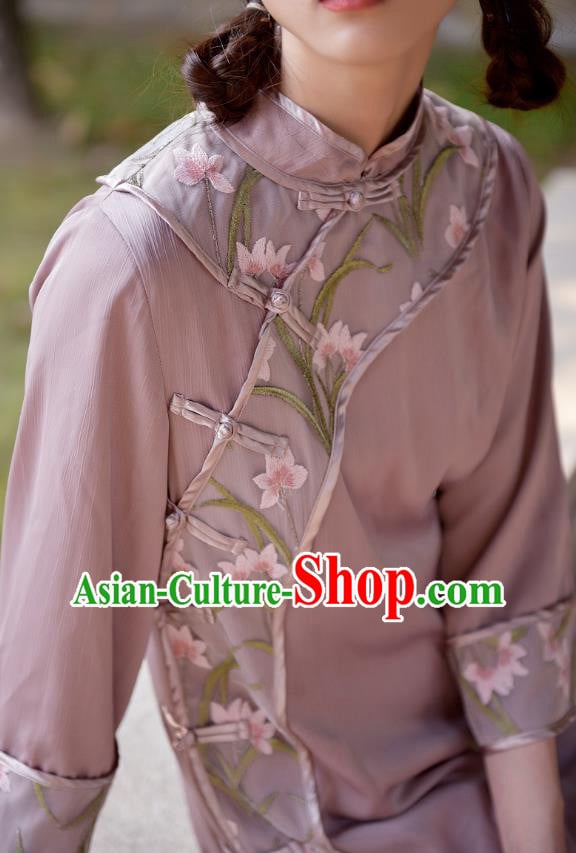 Chinese National Embroidered Qipao Dress Traditional Clothing Young Lady Pink Cheongsam Chinese National Embroidered Qipao Dress Traditional Clothing Young Lady Pink Cheongsam