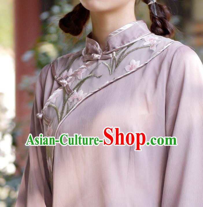 Chinese National Embroidered Qipao Dress Traditional Clothing Young Lady Pink Cheongsam Chinese National Embroidered Qipao Dress Traditional Clothing Young Lady Pink Cheongsam