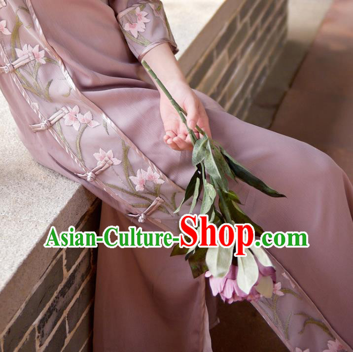 Chinese National Embroidered Qipao Dress Traditional Clothing Young Lady Pink Cheongsam Chinese National Embroidered Qipao Dress Traditional Clothing Young Lady Pink Cheongsam