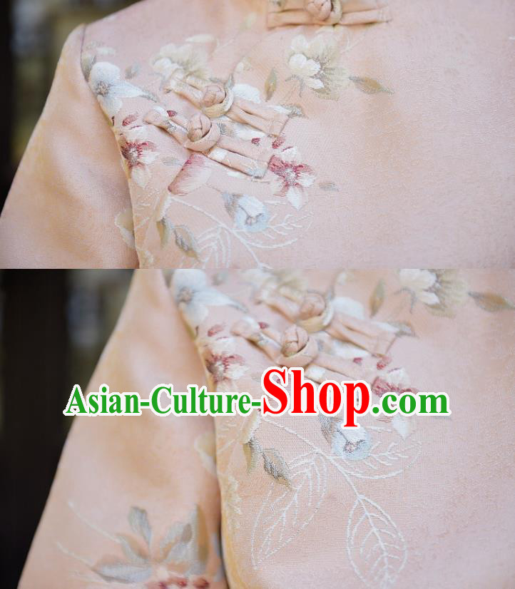 China Classical Cheongsam Upper Outer Garment Traditional Tang Suit Embroidered Beige Jacket China Classical Cheongsam Upper Outer Garment Traditional Tang Suit Embroidered Beige Jacket