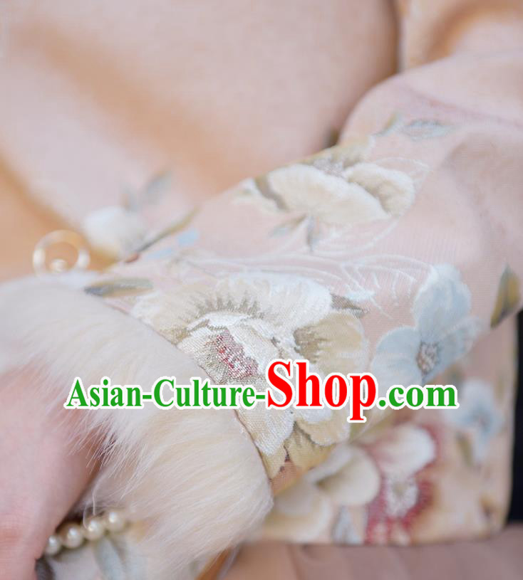 China Classical Cheongsam Upper Outer Garment Traditional Tang Suit Embroidered Beige Jacket China Classical Cheongsam Upper Outer Garment Traditional Tang Suit Embroidered Beige Jacket