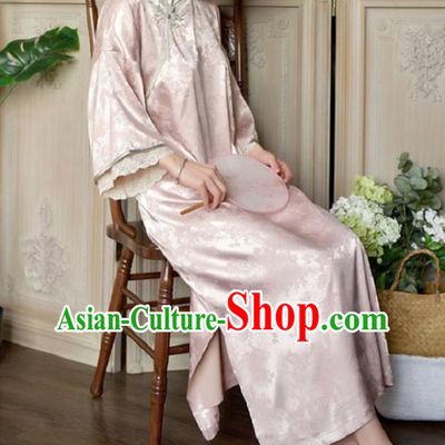 Chinese National Shanghai Beauty Qipao Dress Traditional Clothing Wide Sleeve Pink Cheongsam
