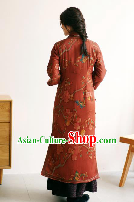China Long Cheongsam Classical Pear Blossom Pattern Red Silk Qipao Dress China Long Cheongsam Classical Pear Blossom Pattern Red Silk Qipao Dress