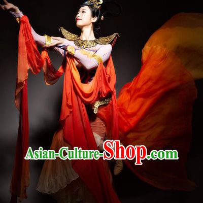 China Flying Apsaras Stage Performance Clothing Woman Classical Dance Red Outfits