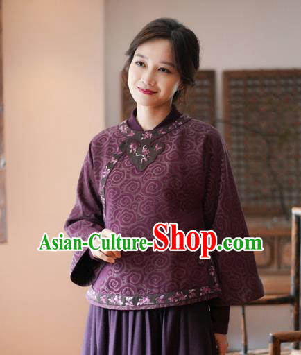 China Tang Suit Outer Garment National Purple Silk Jacket Women Short Coat China Tang Suit Outer Garment National Purple Silk Jacket Women Short Coat