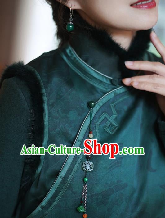 Chinese Classical Embroidered Bamboo Green Silk Vest National Women Tang Suit Waistcoat Chinese Classical Embroidered Bamboo Green Silk Vest National Women Tang Suit Waistcoat