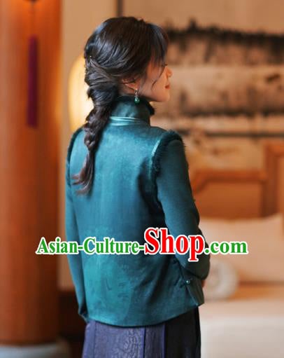Chinese Classical Embroidered Bamboo Green Silk Vest National Women Tang Suit Waistcoat Chinese Classical Embroidered Bamboo Green Silk Vest National Women Tang Suit Waistcoat