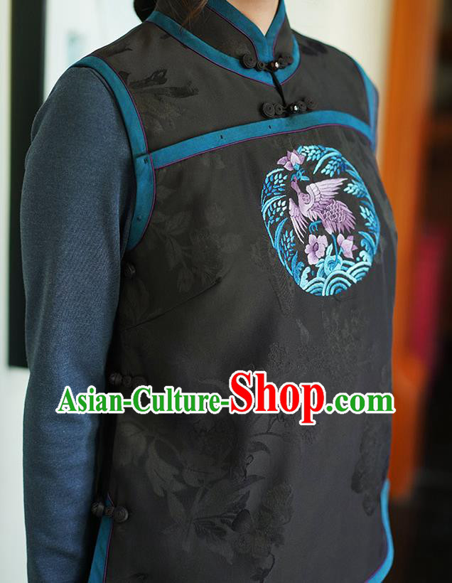 Chinese Classical Embroidered Black Silk Vest National Women Tang Suit Waistcoat Upper Outer Garment Chinese Classical Embroidered Black Silk Vest National Women Tang Suit Waistcoat Upper Outer Garment