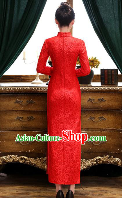 Chinese Classical Wedding Red Lace Qipao Dress Traditional National Costume Bride Cheongsam Chinese Classical Wedding Red Lace Qipao Dress Traditional National Costume Bride Cheongsam