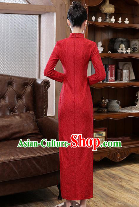 Chinese Traditional National Costume Bride Cheongsam Classical Wedding Dark Red Lace Qipao Dress Chinese Traditional National Costume Bride Cheongsam Classical Wedding Dark Red Lace Qipao Dress