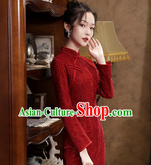 Chinese Classical Wedding Qipao Dress Traditional National Toast Costume Bride Purplish Red Cheongsam Chinese Classical Wedding Qipao Dress Traditional National Toast Costume Bride Purplish Red Cheongsam