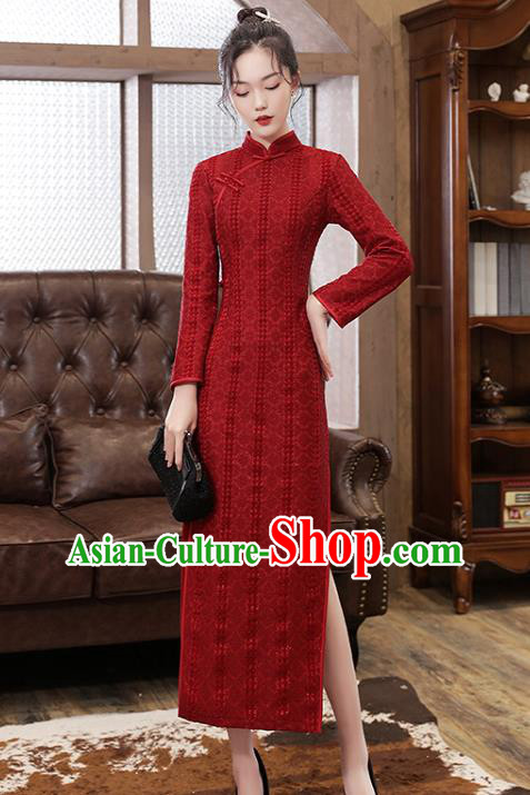 Chinese Classical Wedding Qipao Dress Traditional National Toast Costume Bride Purplish Red Cheongsam Chinese Classical Wedding Qipao Dress Traditional National Toast Costume Bride Purplish Red Cheongsam
