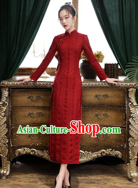 Chinese Classical Wedding Qipao Dress Traditional National Toast Costume Bride Purplish Red Cheongsam Chinese Classical Wedding Qipao Dress Traditional National Toast Costume Bride Purplish Red Cheongsam