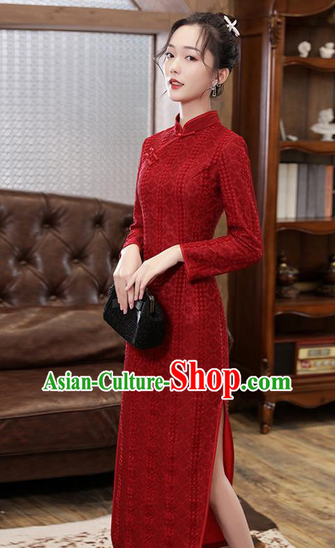 Chinese Classical Wedding Qipao Dress Traditional National Toast Costume Bride Purplish Red Cheongsam Chinese Classical Wedding Qipao Dress Traditional National Toast Costume Bride Purplish Red Cheongsam