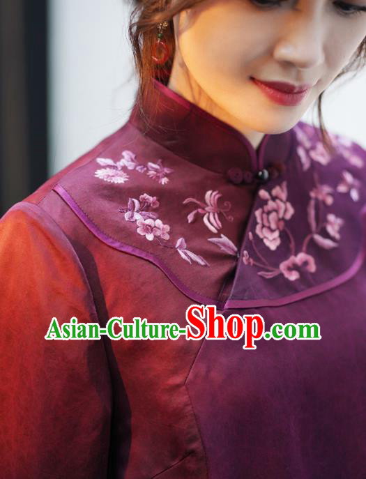 Republic of China Classical Embroidered Qipao Dress National Female Wine Red Silk Cheongsam Republic of China Classical Embroidered Qipao Dress National Female Wine Red Silk Cheongsam