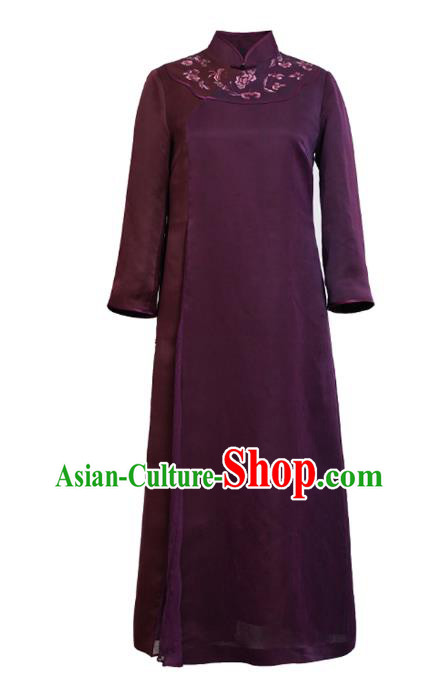 Republic of China Classical Embroidered Qipao Dress National Female Wine Red Silk Cheongsam Republic of China Classical Embroidered Qipao Dress National Female Wine Red Silk Cheongsam