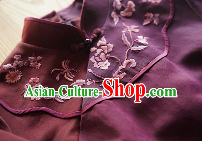 Republic of China Classical Embroidered Qipao Dress National Female Wine Red Silk Cheongsam Republic of China Classical Embroidered Qipao Dress National Female Wine Red Silk Cheongsam