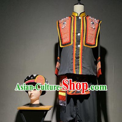 Chinese Miao Nationality Folk Dance Costumes Xiangxi Ethnic Minority Stage Performance Outfits and Headdress