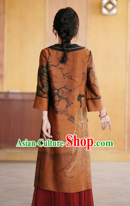 China National Women Clothing Classical Beauty Pattern Orange Silk Long Gown Tang Suit Overcoat China National Women Clothing Classical Beauty Pattern Orange Silk Long Gown Tang Suit Overcoat