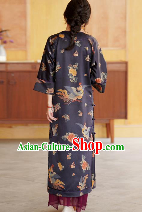 China National Young Women Qipao Dress Classical Phoenix Peony Pattern Purple Silk Cheongsam China National Young Women Qipao Dress Classical Phoenix Peony Pattern Purple Silk Cheongsam