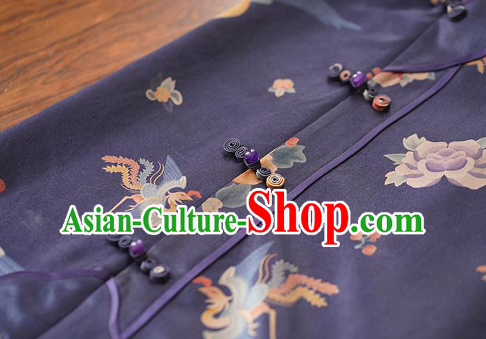 China National Young Women Qipao Dress Classical Phoenix Peony Pattern Purple Silk Cheongsam China National Young Women Qipao Dress Classical Phoenix Peony Pattern Purple Silk Cheongsam