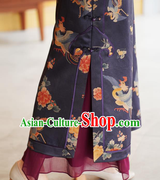 China National Young Women Qipao Dress Classical Phoenix Peony Pattern Purple Silk Cheongsam China National Young Women Qipao Dress Classical Phoenix Peony Pattern Purple Silk Cheongsam