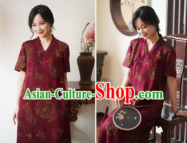 China National Slant Opening Long Qipao Costume Classical Red Silk Cheongsam Dress China National Slant Opening Long Qipao Costume Classical Red Silk Cheongsam Dress