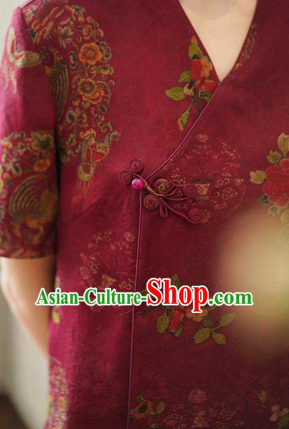 China National Slant Opening Long Qipao Costume Classical Red Silk Cheongsam Dress China National Slant Opening Long Qipao Costume Classical Red Silk Cheongsam Dress