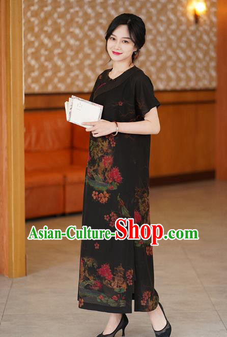 China National Modern Black Silk Qipao Costume Classical Cheongsam Dress China National Modern Black Silk Qipao Costume Classical Cheongsam Dress