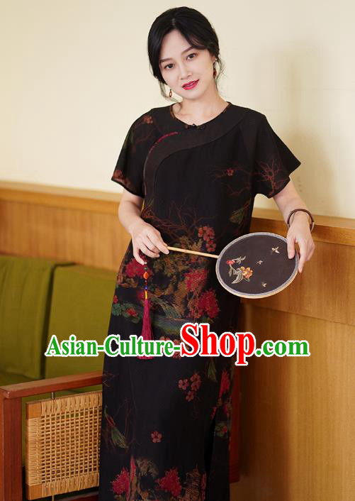 China National Modern Black Silk Qipao Costume Classical Cheongsam Dress China National Modern Black Silk Qipao Costume Classical Cheongsam Dress