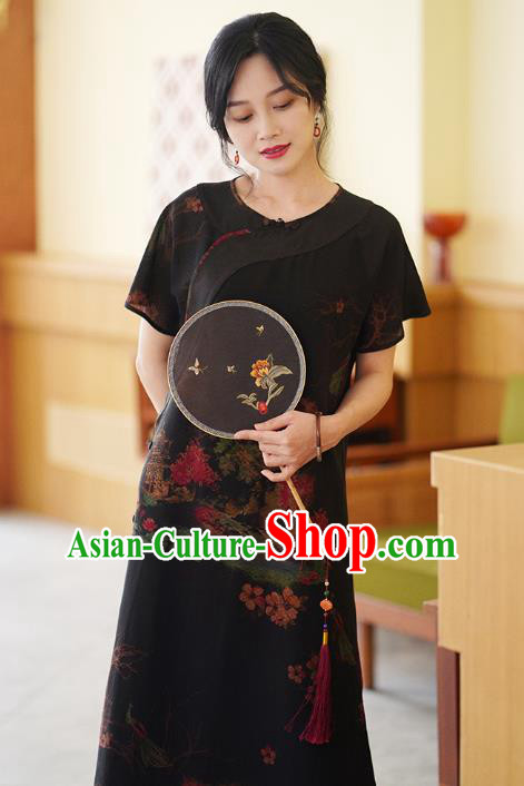 China National Modern Black Silk Qipao Costume Classical Cheongsam Dress China National Modern Black Silk Qipao Costume Classical Cheongsam Dress