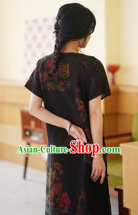 China National Modern Black Silk Qipao Costume Classical Cheongsam Dress China National Modern Black Silk Qipao Costume Classical Cheongsam Dress