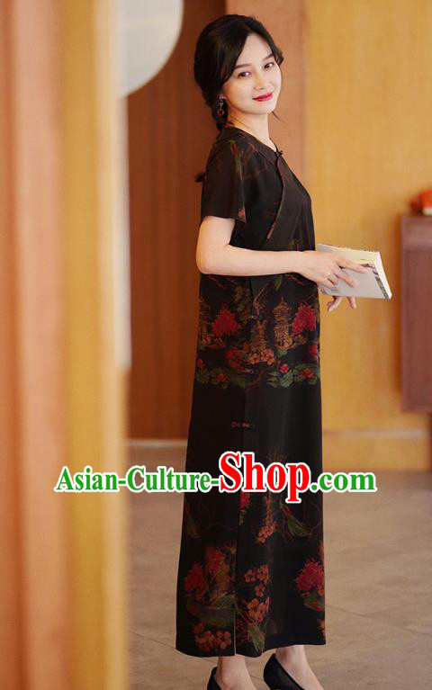 China National Modern Black Silk Qipao Costume Classical Cheongsam Dress China National Modern Black Silk Qipao Costume Classical Cheongsam Dress