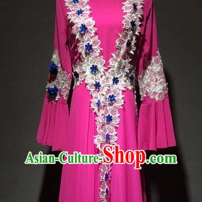 Chinese Kazakh Nationality Dance Costumes Xinjiang Ethnic Minority Stage Performance Rosy Dress