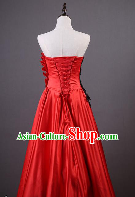 Top Grade Chorus Compere Costume Wedding Red Satin Full Dress Top Grade Chorus Compere Costume Wedding Red Satin Full Dress