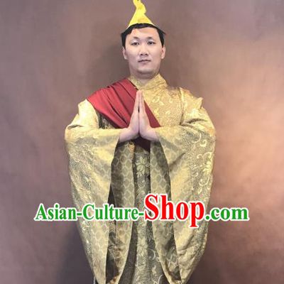 Chinese Traditional Stage Performance Costumes Ancient Monk Golden Robe