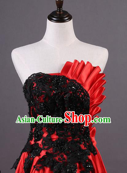 Top Grade Chorus Compere Costume Wedding Red Satin Full Dress Top Grade Chorus Compere Costume Wedding Red Satin Full Dress
