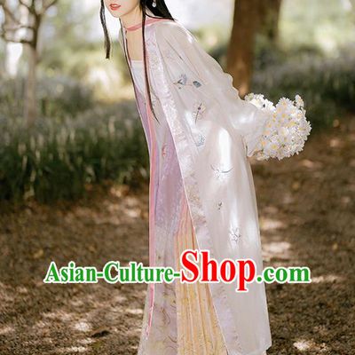 China Ancient Young Beauty Embroidered Costumes Traditional Song Dynasty Country Girl Hanfu Clothing