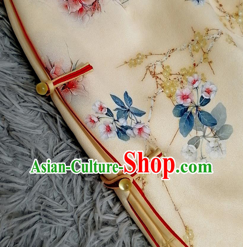 Chinese Classical Printing Peach Blossom Qipao Dress Traditional Shanghai Women Light Yellow Cheongsam Chinese Classical Printing Peach Blossom Qipao Dress Traditional Shanghai Women Light Yellow Cheongsam