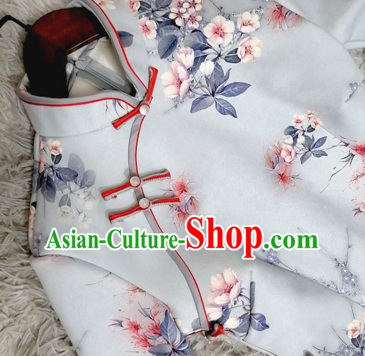 Chinese Traditional Shanghai Light Blue Cheongsam Classical Printing Plum Blossom Qipao Dress Chinese Traditional Shanghai Light Blue Cheongsam Classical Printing Plum Blossom Qipao Dress
