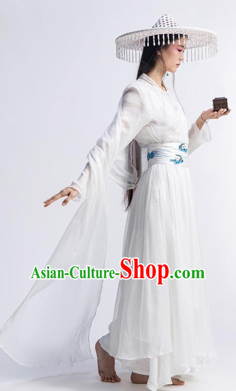 Chinese Traditional Zen Clothing Classical Dance Costume National White Chiffon Qipao Dress Chinese Traditional Zen Clothing Classical Dance Costume National White Chiffon Qipao Dress
